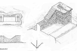 Σχέδιο Νεωλκείου για τις μαούνες φόρτωσης στη Μουτσούνα. Πηγή: ΠΟΛΥΖΟΣ Γ., ΦΡΑΓΚΙΣΚΟΣ Α., ΚΑΤΕΡΙΝΗ Τ., ΜΠΕΛΑΒΙΛΑΣ Ν., ΠΛΥΤΑΣ Α., Ερευνητικό πρόγραμμα, "Καταγραφή και αποτίμηση του ιστορικού βιομηχανικού εξοπλισμού στα σμυριδωρυχεία Νάξου", Επιτροπή ερευνών Ε.Μ.Π., 09-1996 / 01-1997