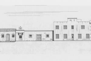 σχέδιο Κτηρίου Διοίκησης στη Μουτσούνα., Πηγή: ΠΟΛΥΖΟΣ Γ., ΦΡΑΓΚΙΣΚΟΣ Α., ΚΑΤΕΡΙΝΗ Τ., ΜΠΕΛΑΒΙΛΑΣ Ν., ΠΛΥΤΑΣ Α., Ερευνητικό πρόγραμμα, "Καταγραφή και αποτίμηση του ιστορικού βιομηχανικού εξοπλισμού στα σμυριδωρυχεία Νάξου", Επιτροπή ερευνών Ε.Μ.Π., 09-1996 / 01-1997