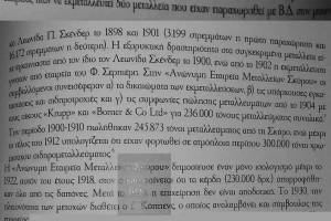 Πηγή : λεύκωμα: Ν.Μπελαβίλας, Λ.Παπαστεφανάκη, Ορυχεία στο Αιγαίο, εκδ. ΜΕΛΙΣΣΑ, Αθήνα 2009, σελ. 233.