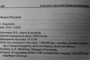 

Πηγή : ΣΑΜΙΟΥ ΔΗΜΗΤΡΑ, Η ΕΞΑΓΟΡΑ ΤΩΝ ΗΛΕΚΤΡΙΚΩΝ ΕΠΙΧΕΙΡΗΣΕΩΝ ΑΠΟ ΤΗ ΔΕΗ ΑΡΧΕΙΑΚΗ ΤΕΚΜΗΡΙΩΣΗ, Αρχειακή   τεκμηρίωση, Αθήνα 1998.

