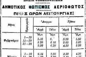 102 χρόνια πριν ... Μάρτιος του 1913, Το πρόγραμμα του Δημοτικού φωτισμού όπως δημοσιεύθηκε στην εφημερίδα ΜΑΚΕΔΟΝΙΑ από το αρχείο της κας Κατ. Τσιρέλη, https://www.facebook.com/photo/?fbid=10200357636419661&set=gm.10152716882764599