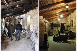 Η στέγη αντικαταστάθηκε πλήρως με παλιά κεραμύδια εξωτερικά και μια υπέροχη καλαμωτή εσωτερικά.
Πηγή:http://www.opaliosneromylos.gr/